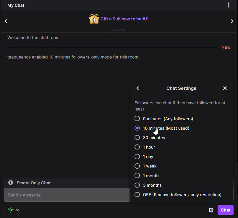 follower only chat settings