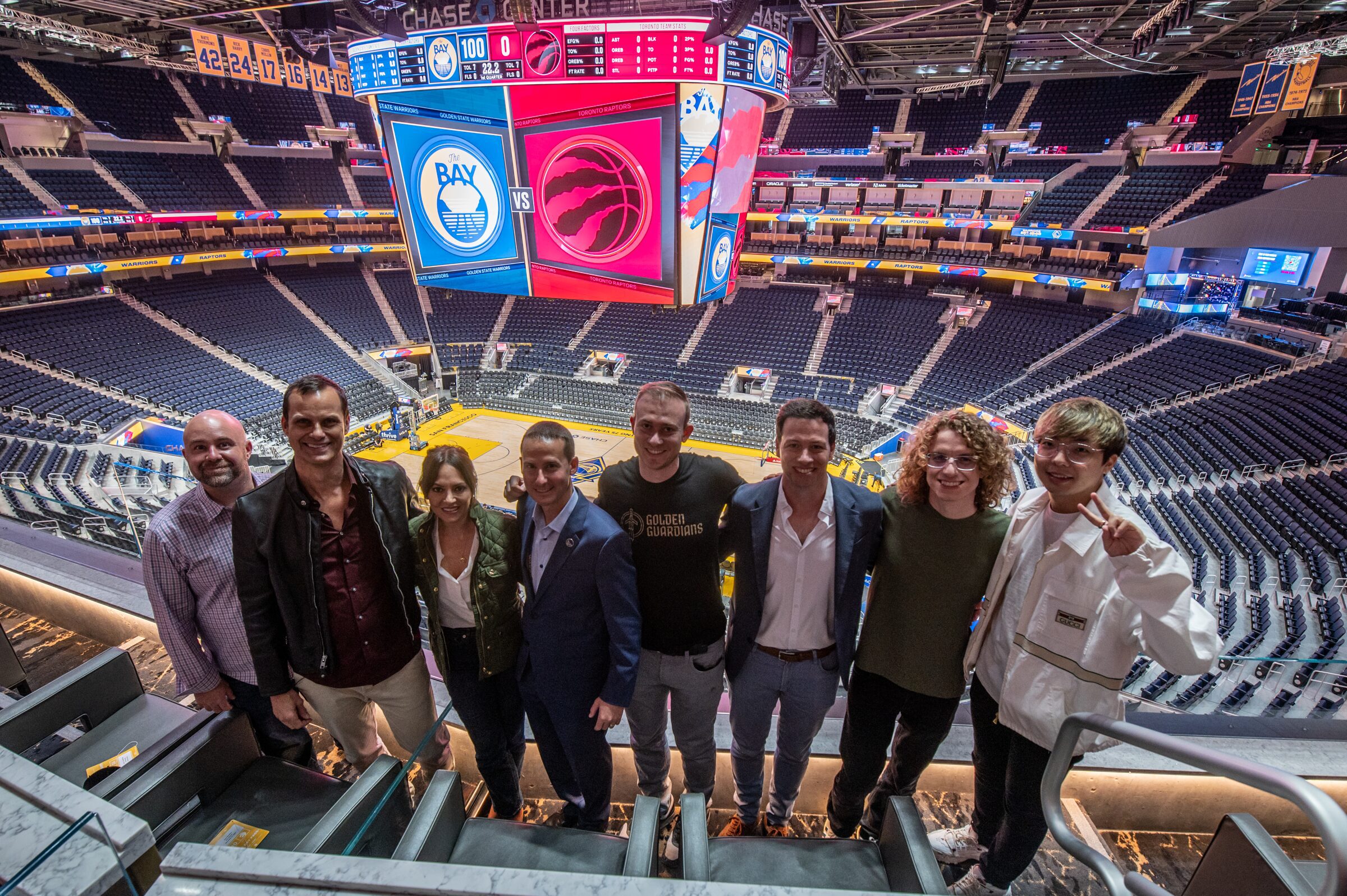Riot Games executives and League pros at the Chase Center