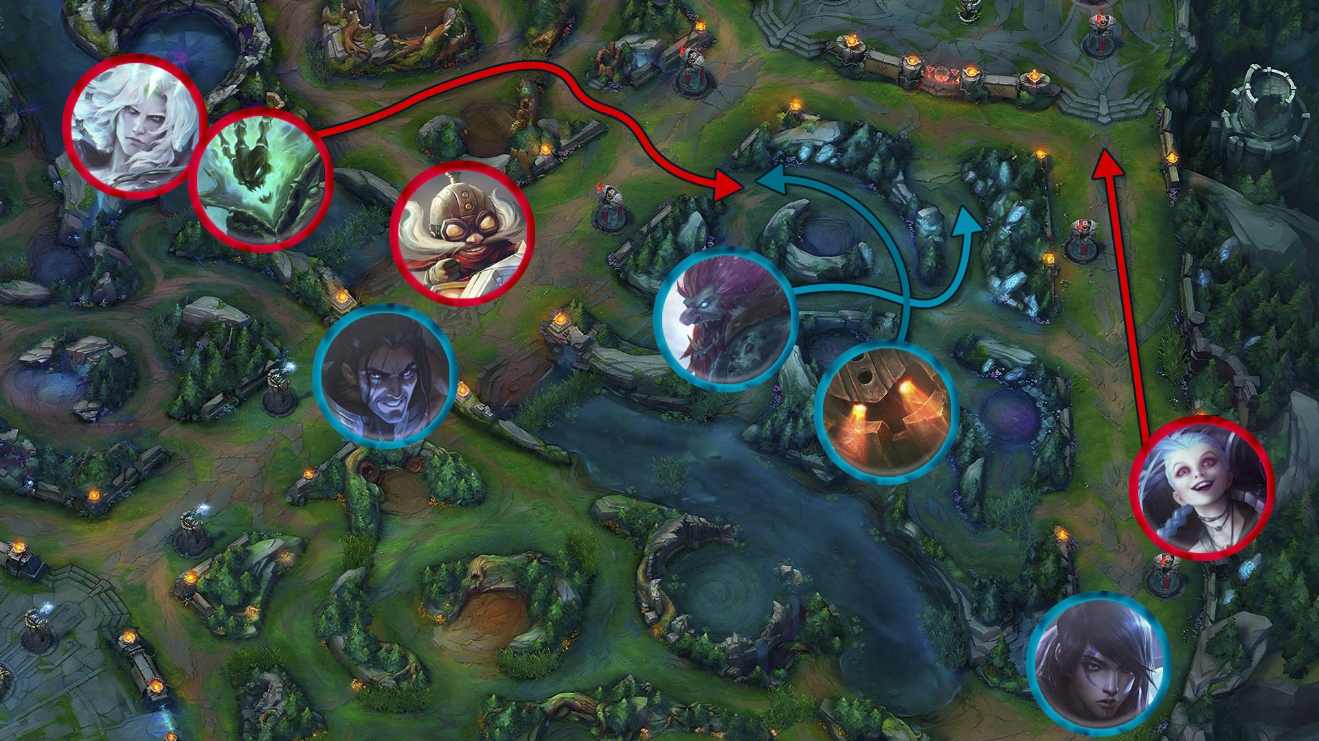 Rift Herald rotations showing keria's and his team's path