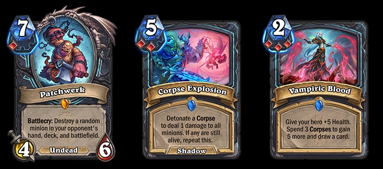 Patchwerk, Corpse Explosion and Vampiric Blood are Blood Rune cards in Hearthstone