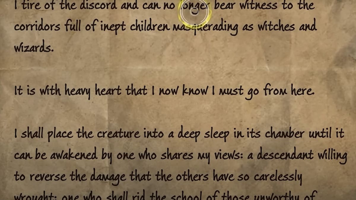 Salazar Slytherin's note in Hogwarts Legacy