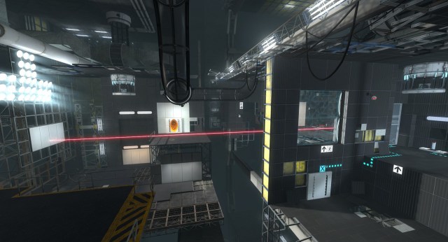A portal Revolution level, with a red laser, an orange portal