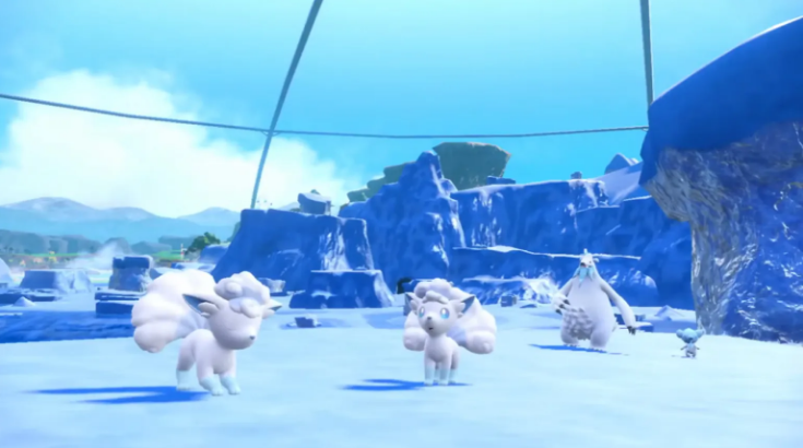 Alolan Vulpix, Beartic and Cubchoo in the Polar Biome in the Pokemon Scarlet and Violet DLC.